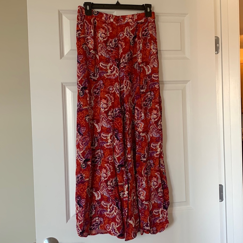 FREE PEOPLE Red Pattern Wide Leg Pants